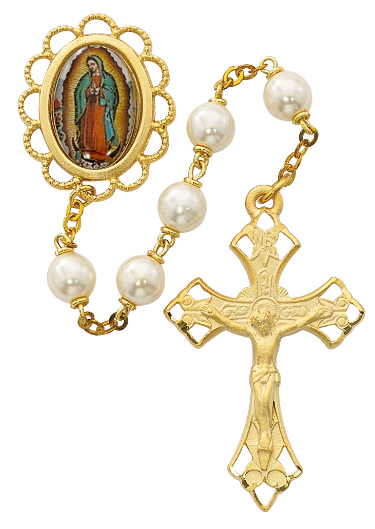 Pearl like  Guadalupe Rosary Boxed